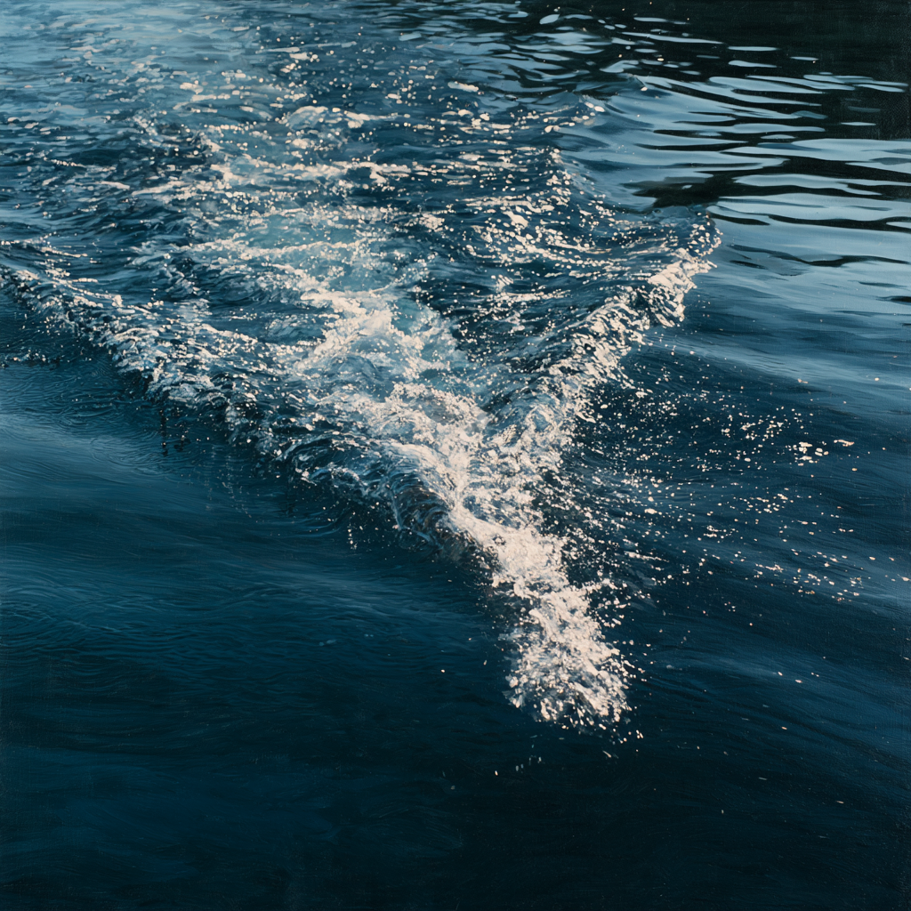 The wake and bubble curtain left in the water after a swimmer passes