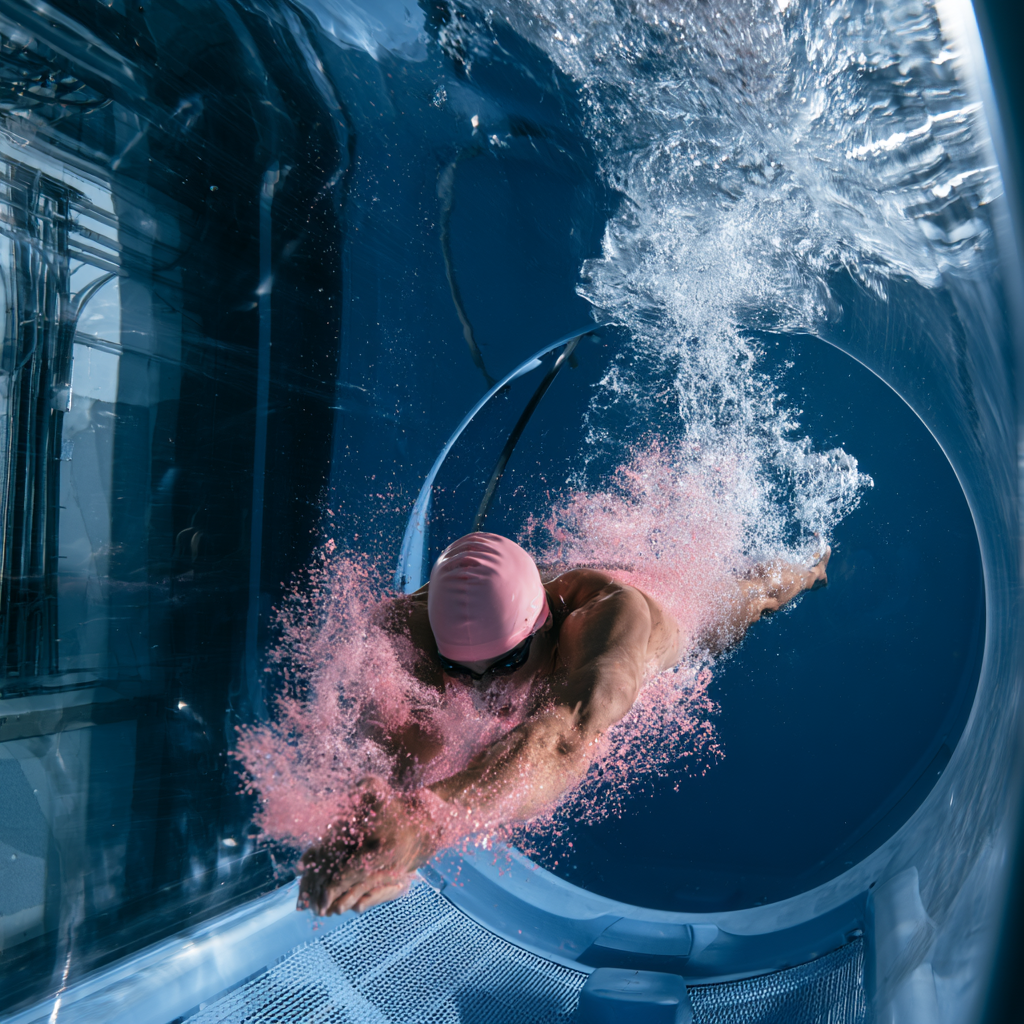 Dye released around a swimmer in a flume, revealing the flow around the body